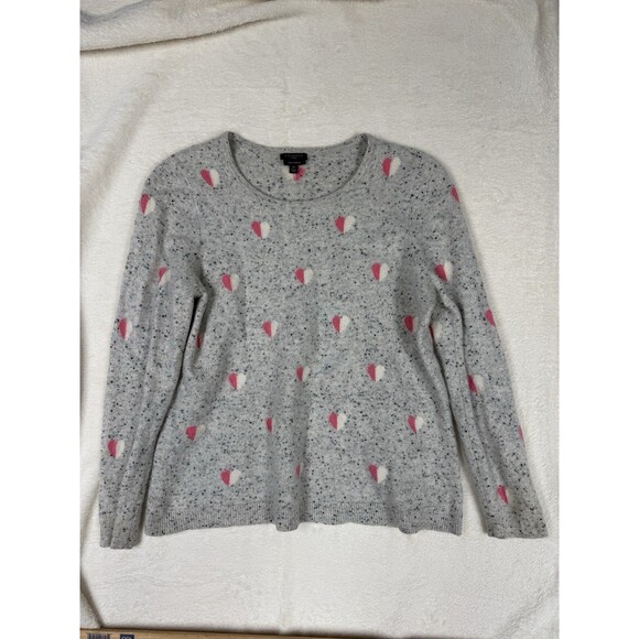 Talbots Sweater Women’s Size XL Gray Cashmere Speckled Heart Print - Picture 2 of 6
